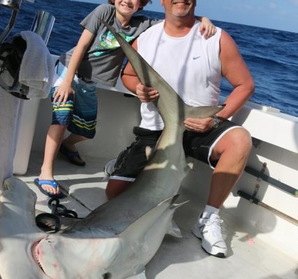 Big hammerhead shark caught and released by Steve on shark fishing charter with New Lattitude